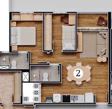 Planta do Layout 2 do Castanheira Três Três Três, com 50,71 m².